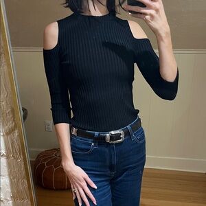Maje mock neck Black Ribbed Knit Top